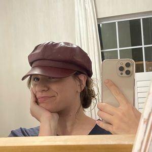 Womens PU Leather Newsboy Cap Wine Red